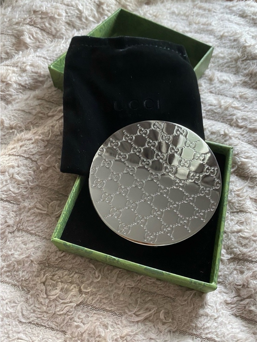Gucci Silver GG Pattern Compact Mirror
